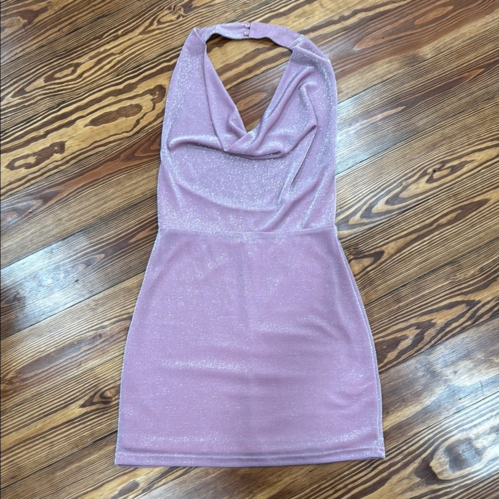 Boutique pink shimmer halter dress